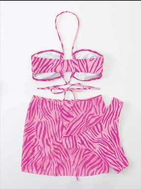 Conjunto 3 peças Biquíni feminino + saída saia Zebra