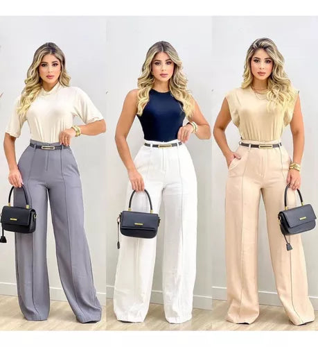 Calça Pantalona Wide Leg Alfaiataria Social Boca Larga Solta UseBliss