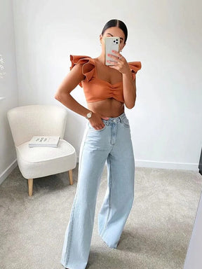 CALÇA JEANS WIDE LEG 0 BlissFemme 